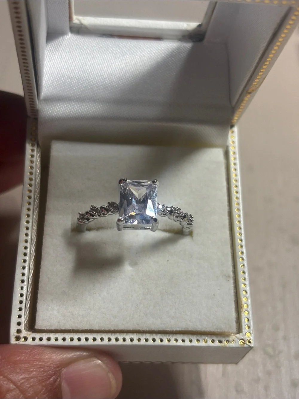 Silver Wedding Cubic Zirconia Princess-Cut Engagement Ring in Clear Size 10